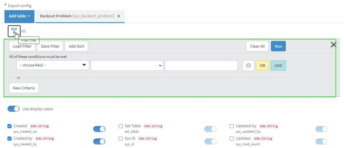 filter servicenow data export to tableau