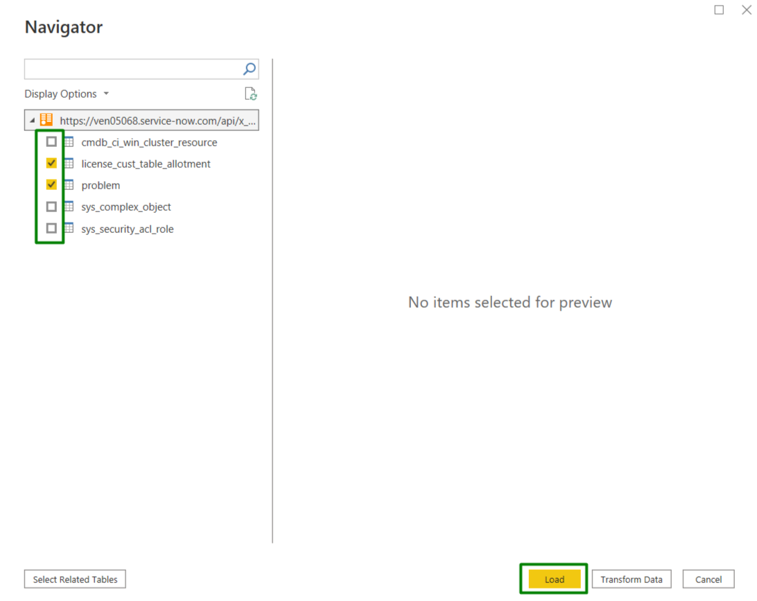 load ServiceNow data to Power BI