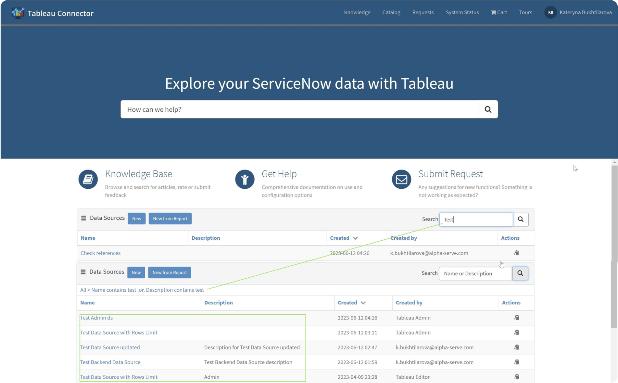 servicenow data source table on tableau connector
