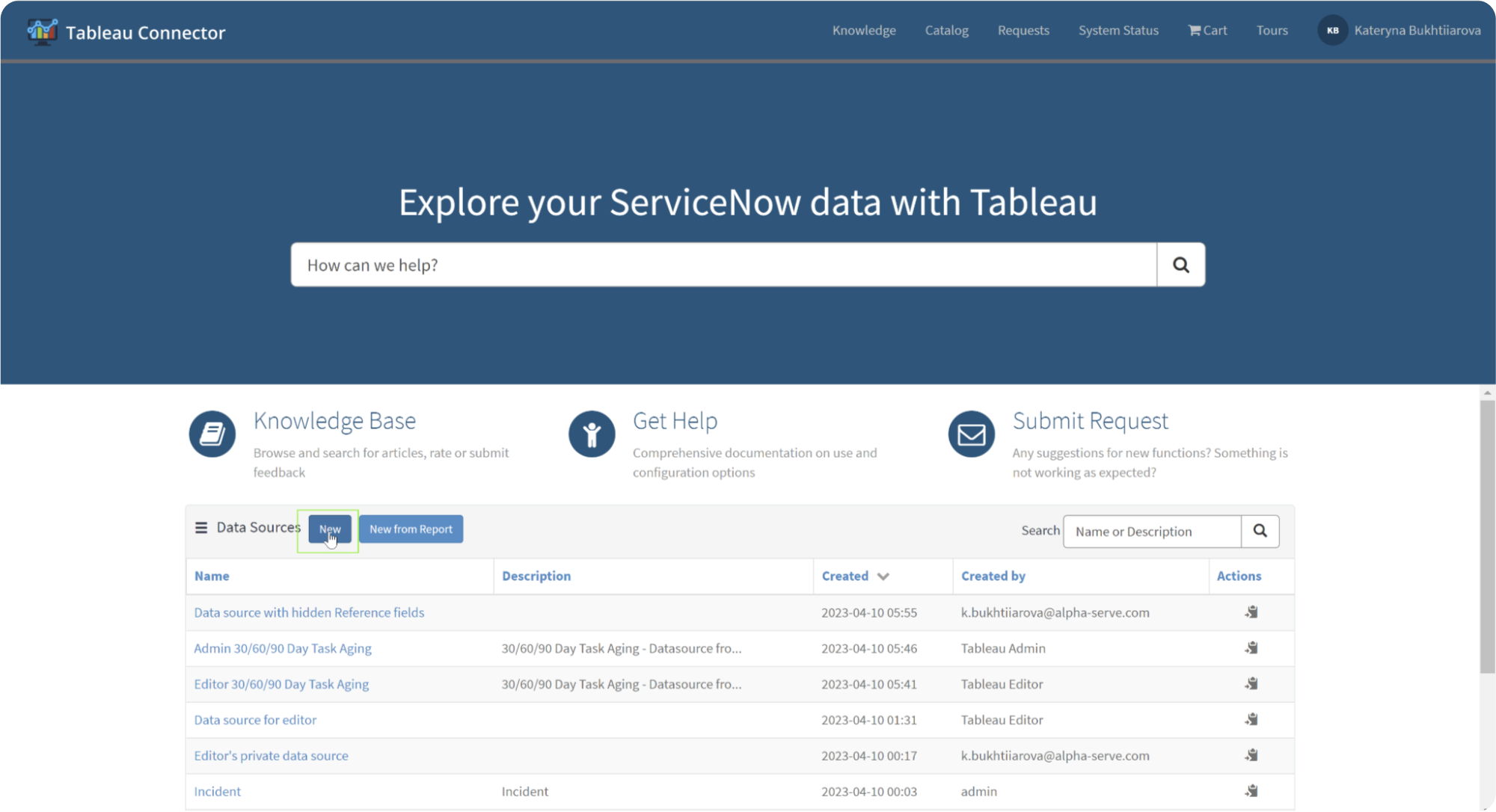 create a Data Source using Tableau Connector for ServiceNow
