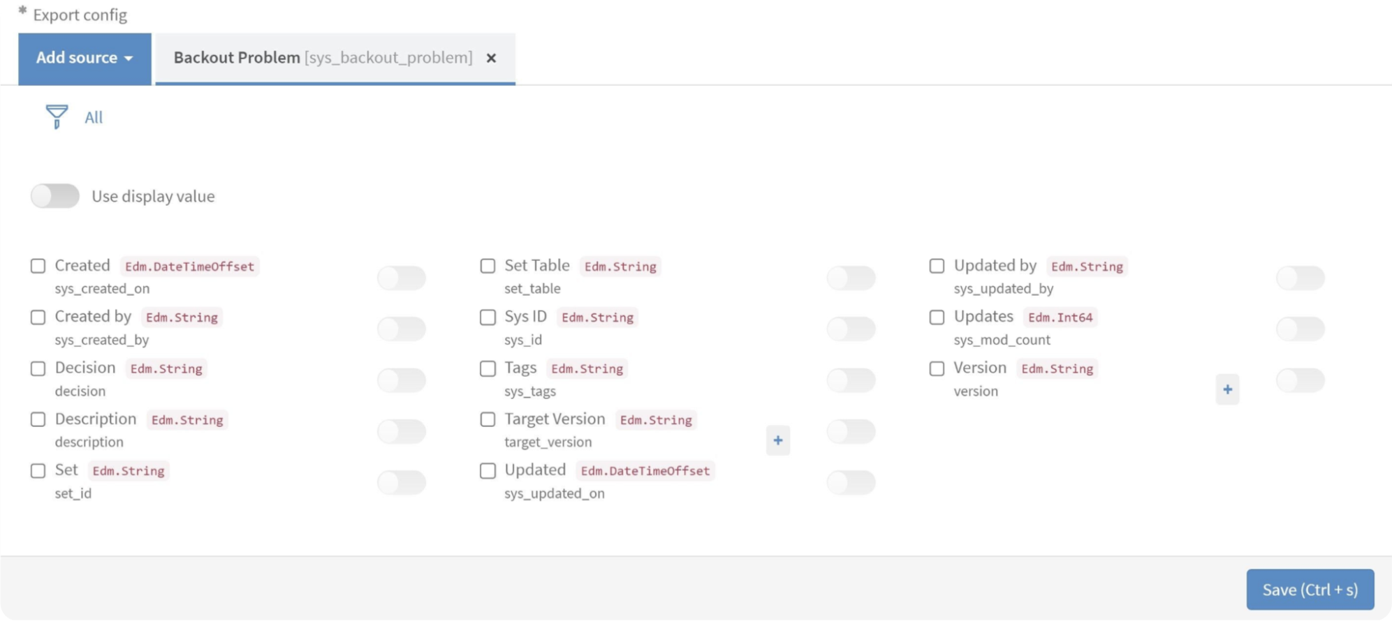 select servicenow fields to export to tableau