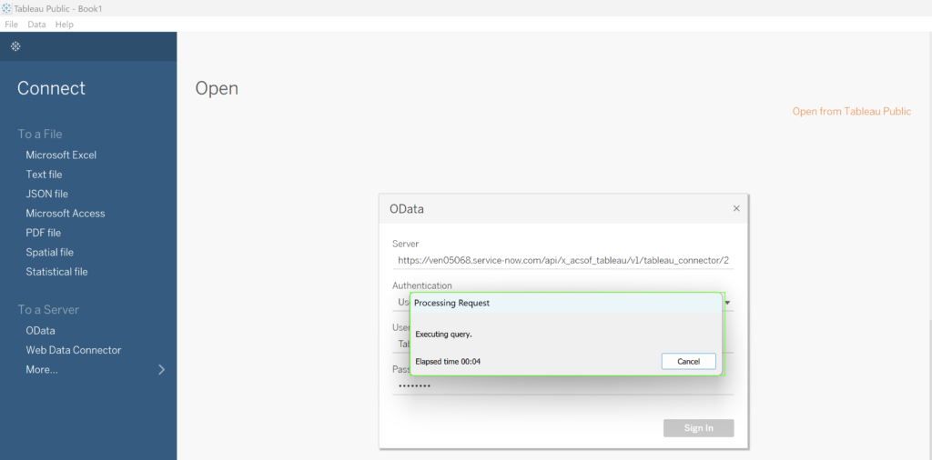 import servicenow data to tableau using connector